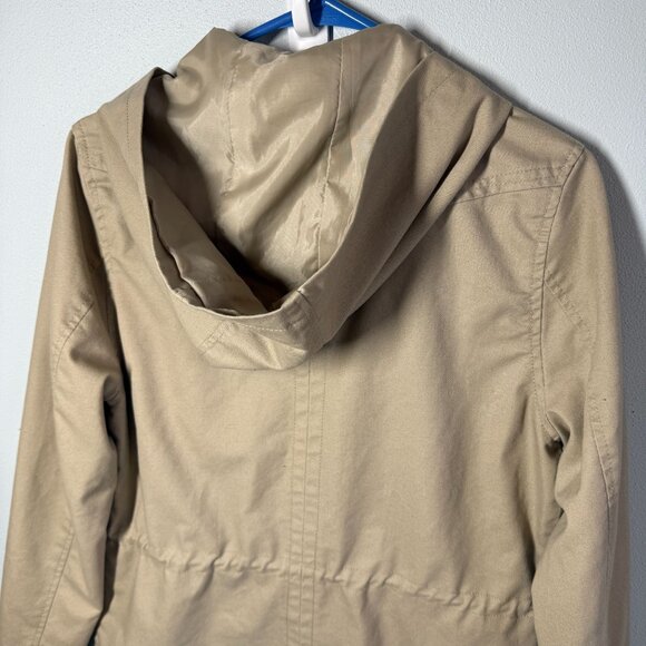 Miss London Black Label Womens Utility Jacket Medium Tan Hooded Chinch Waist - Picture 6 of 12